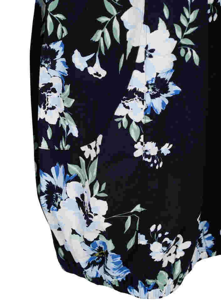 Kortermet bomullskjole med mønster, Black Blue Flowers, Packshot image number 3
