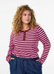 Stripete jerseybluse med ribbet tekstur, Rosa, Model image number 0