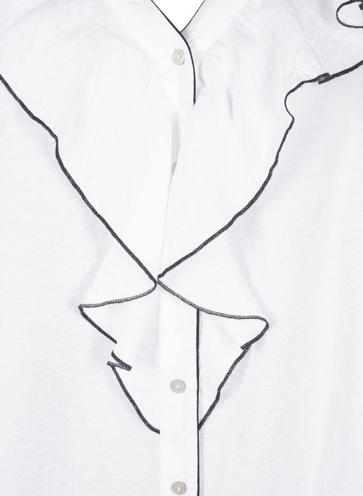 Langermet viskose-skjortebluse med volanger, Hvit, Packshot image number 2