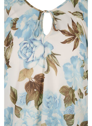 Mønstrete bluse med knyting og korte ermer, Cloud Dancer Flower , Packshot image number 2