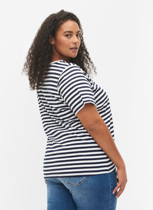 Basis T-skjorter i bomull, 2 stk., Navy/Navy Stripe, Model image number 1
