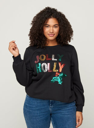 Sweatshirt til jul med paljetter, Black, Model image number 0