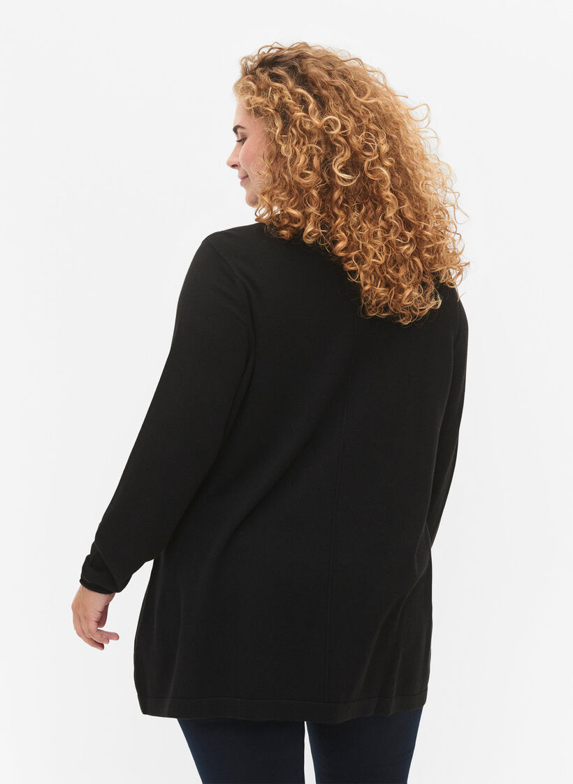 Strikket bluse i bomull og viskoseblanding, Svart, Model image number 2