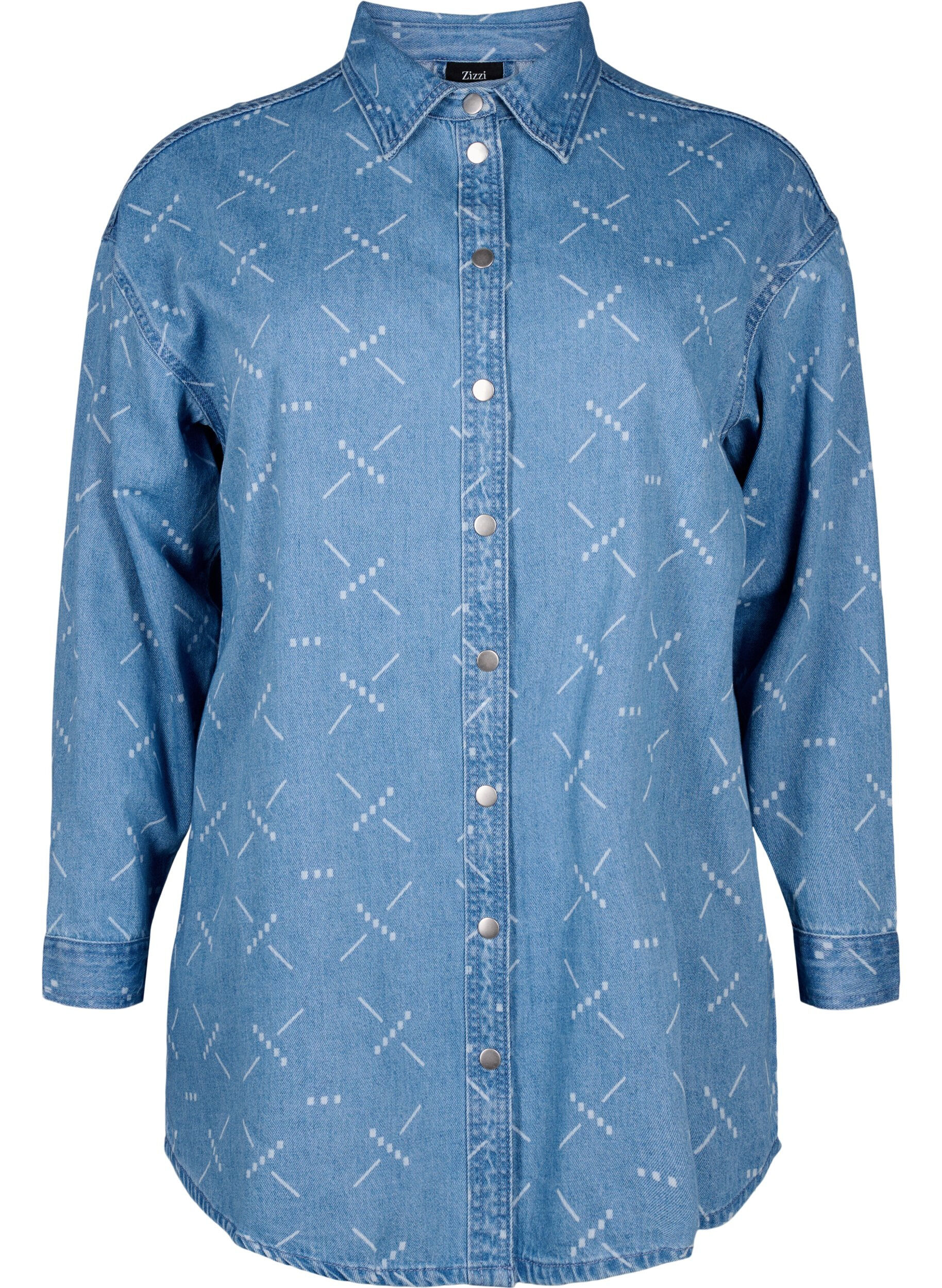 Zizzi Ledig dongerijakke med m&oslash;nster, Light blue denim, Packshot image number 0