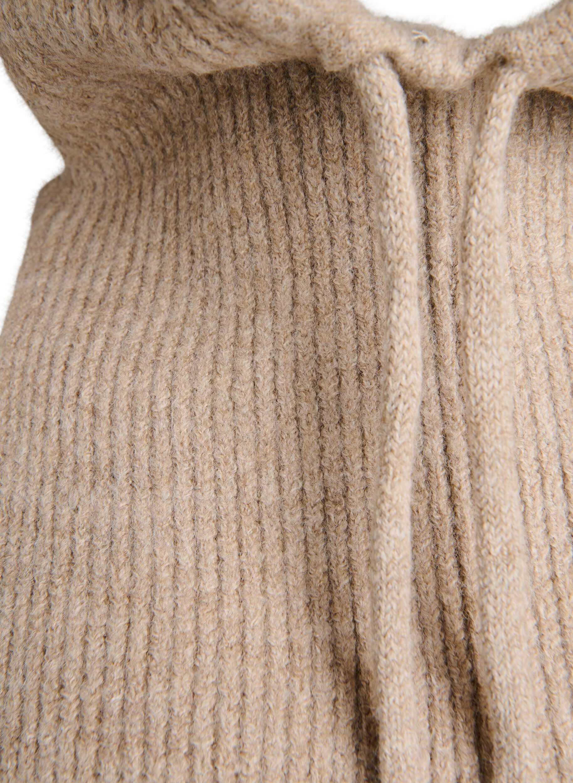 Zizzi Strikket balaclava med snorer, Beige, Packshot image number 2