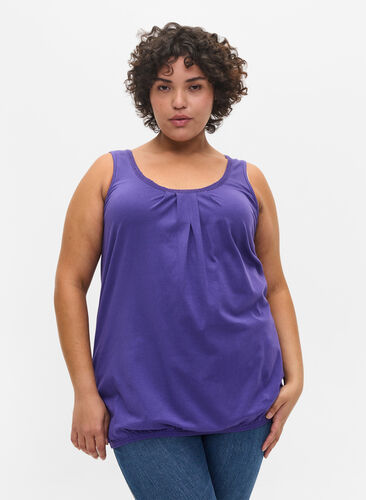 Bomullstopp med rund hals og blondekant, Ultra Violet, Model image number 0