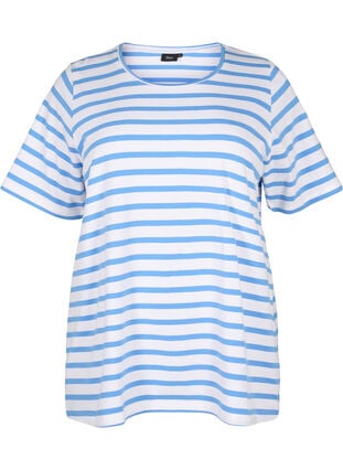 T-skjorte i økologisk bomull med striper, Marina Stripe, Packshot image number 0