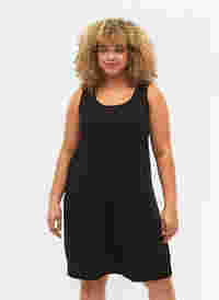 Ermeløs kjole i bomull med A-form, Black, Model