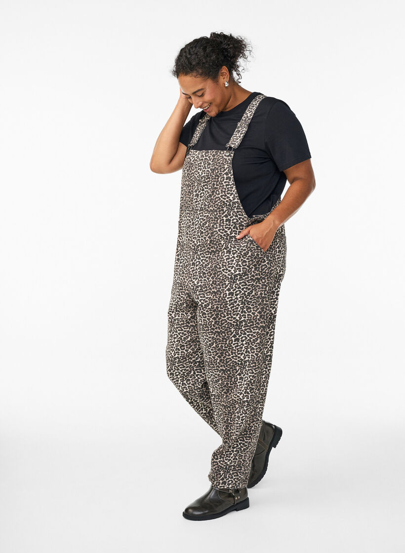 Leopardmønstret denim-snekkerbukse., Light LEO, Model
