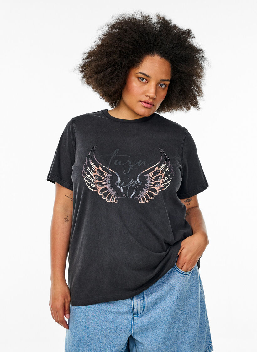 T-skjorte i økologisk bomull med statement-trykk, Grå, Model image number 0