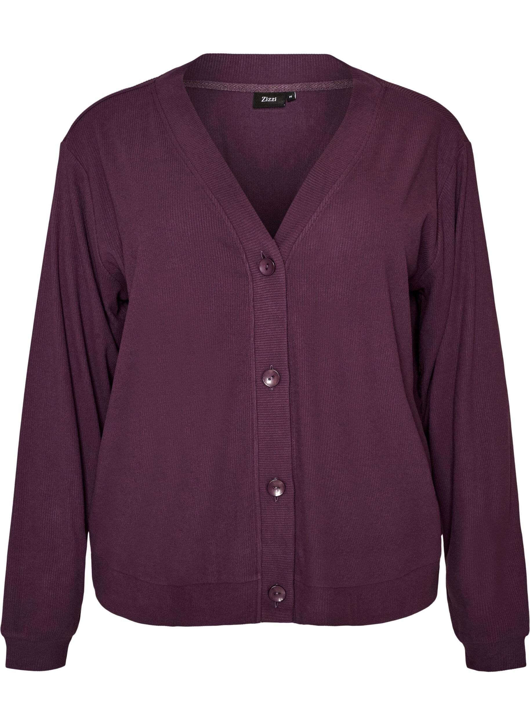 Ribbestrikket jerseycardigan med V-hals