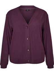 Ribbestrikket jerseycardigan med V-hals, Lilla