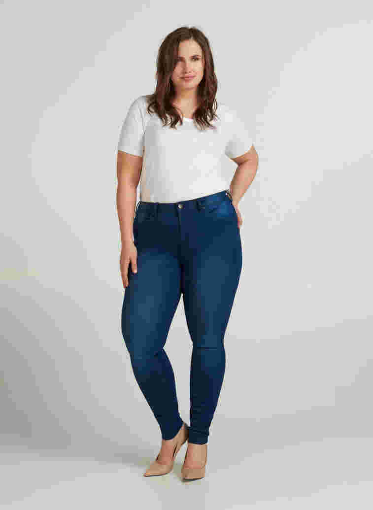 Super slim Amy jeans med høyt liv, Blue denim, Model image number 5