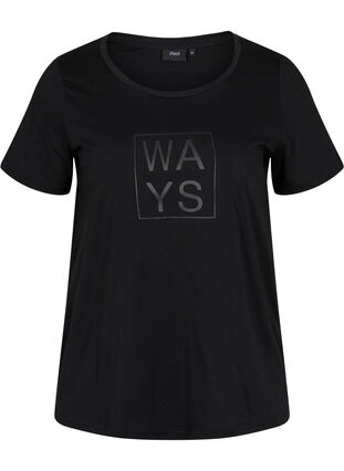 Kortermet T-skjorte i bomull med trykk, Black WAYS, Packshot image number 0
