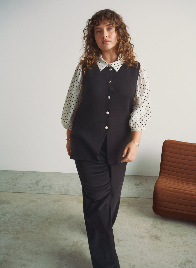 Cordfløyelsbukser med høy midje og vide ben, Svart, Image