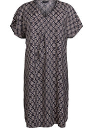 Kjole med V-hals i viskose, Navy Ethnic AOP