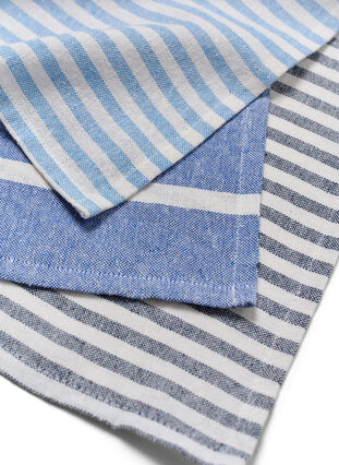 Stripete kjøkkenhåndkle i bomull, 3 stk., 3-Pack Blue, Packshot image number 1