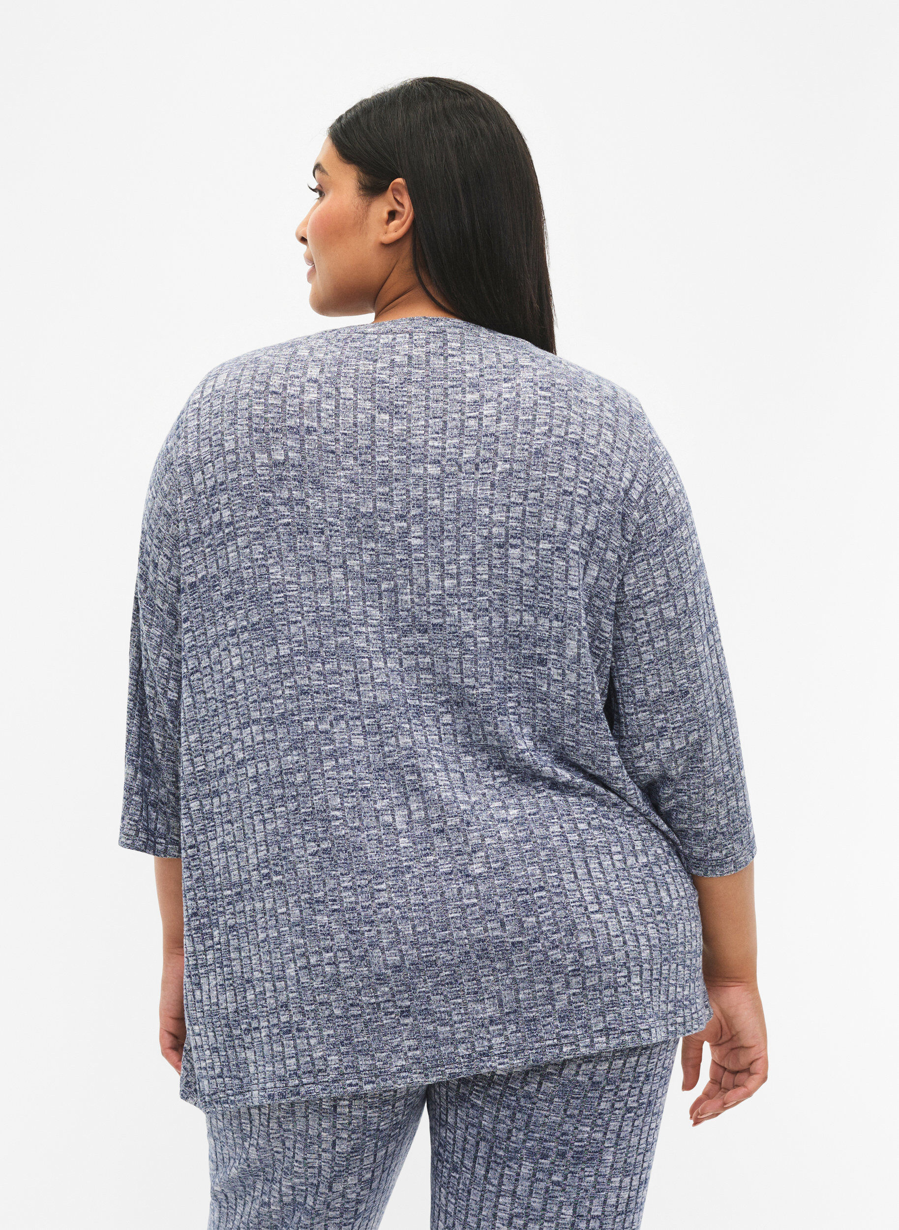 Zizzi Bluse i melange med rund hals og 3/4-ermer, Dress Blues Mel., Model image number 1