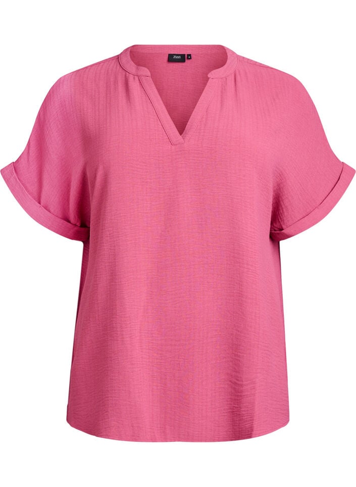 L&oslash;s bluse med korte ermer, R&oslash;d, Packshot image number 0