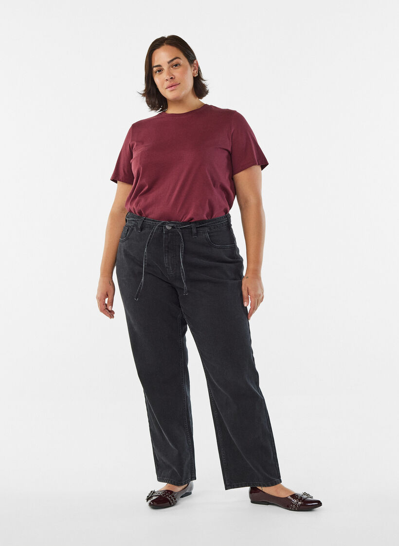 Basic T-skjorte i bomull med rund hals, M&oslash;rk Bordeaux, Model image number 1