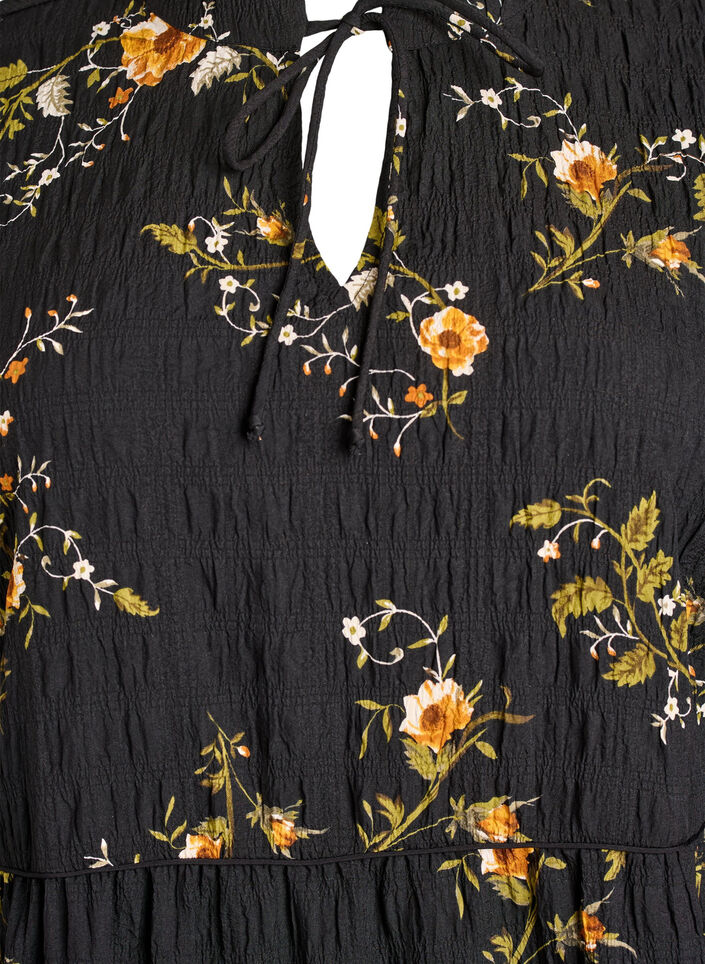 Blomstermønstret kjole med knytelukking, Svart, Packshot image number 2