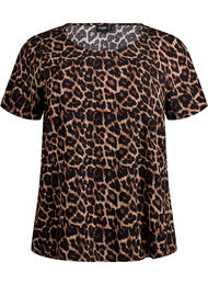 FLASH - Kortermet bluse i viskose med trykk, Leopard AOP