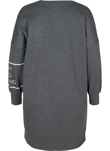 Langermet kjole med trykk, Dark Grey Melange, Packshot image number 1