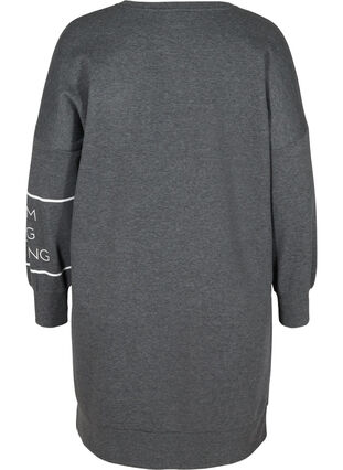 Langermet kjole med trykk, Dark Grey Melange, Packshot image number 1
