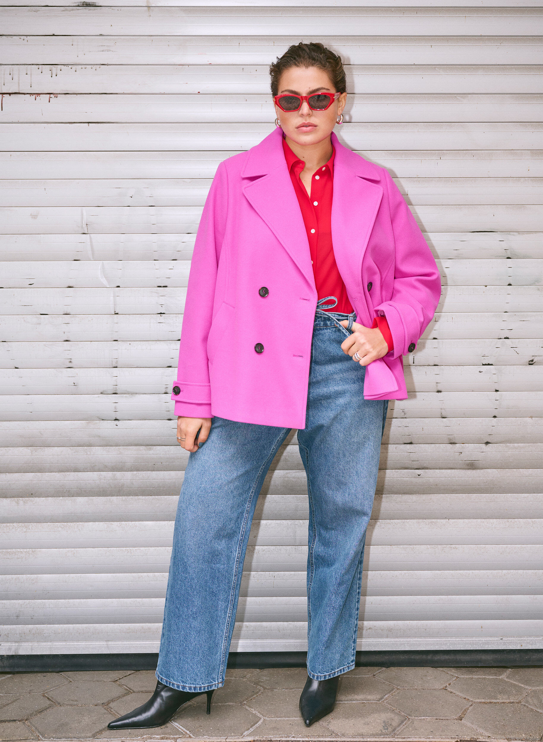 Zizzi Kort jakke med ull-look og lommer, Purple Orchid, Image image number 0