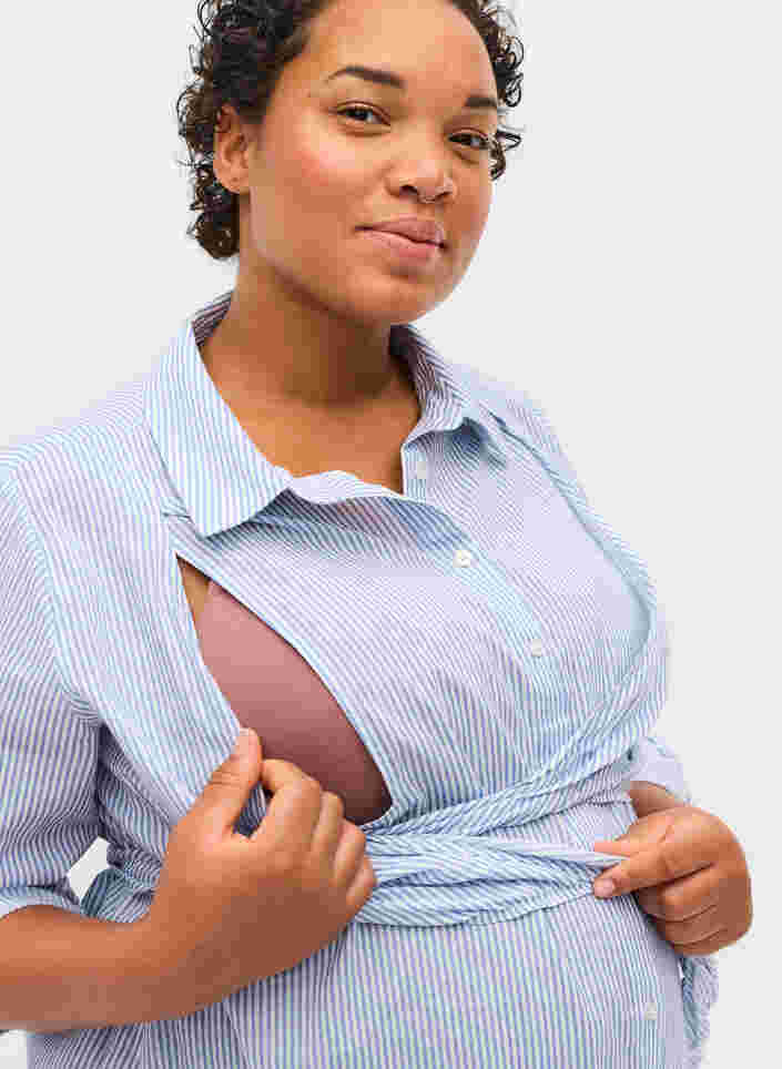 Skjortekjole i bomull til gravide, Blue Stripe, Model image number 2