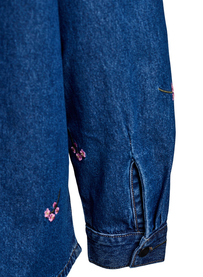 Denimskjorte med broderte blomster, B. D. Pink Flower, Packshot