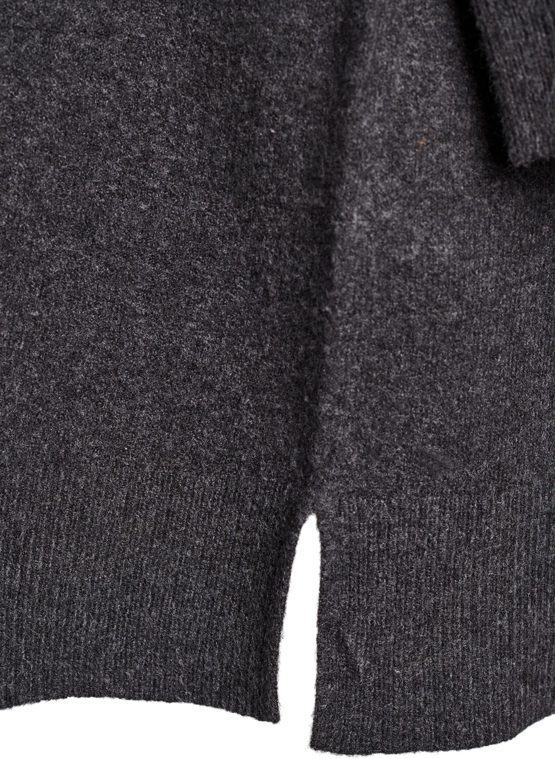 Zizzi Kort strikkekjole med poloskjorte-krage og knapper, Gr&aring;, Packshot image number 3