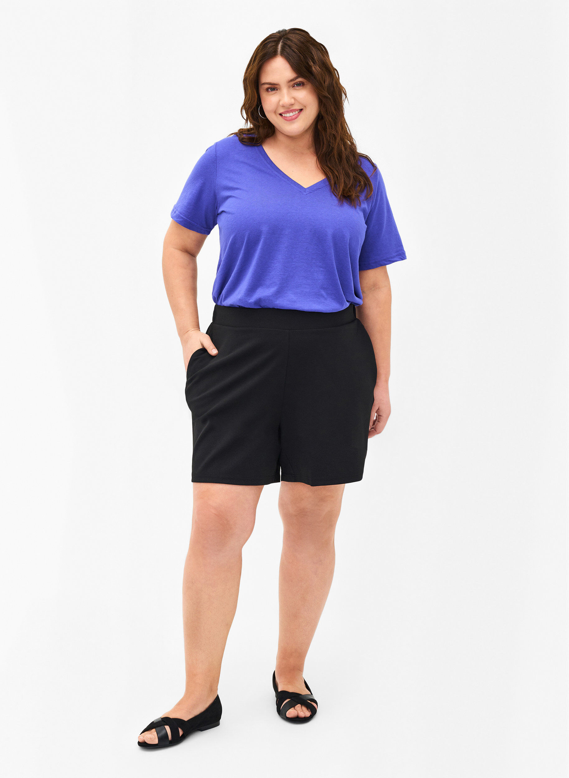 Zizzi FLASH - T-skjorte med V-hals, Royal Blue, Model image number 2