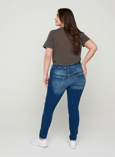Ekstra slim Sanna jeans med normalt liv, Dark blue denim, Model image number 1