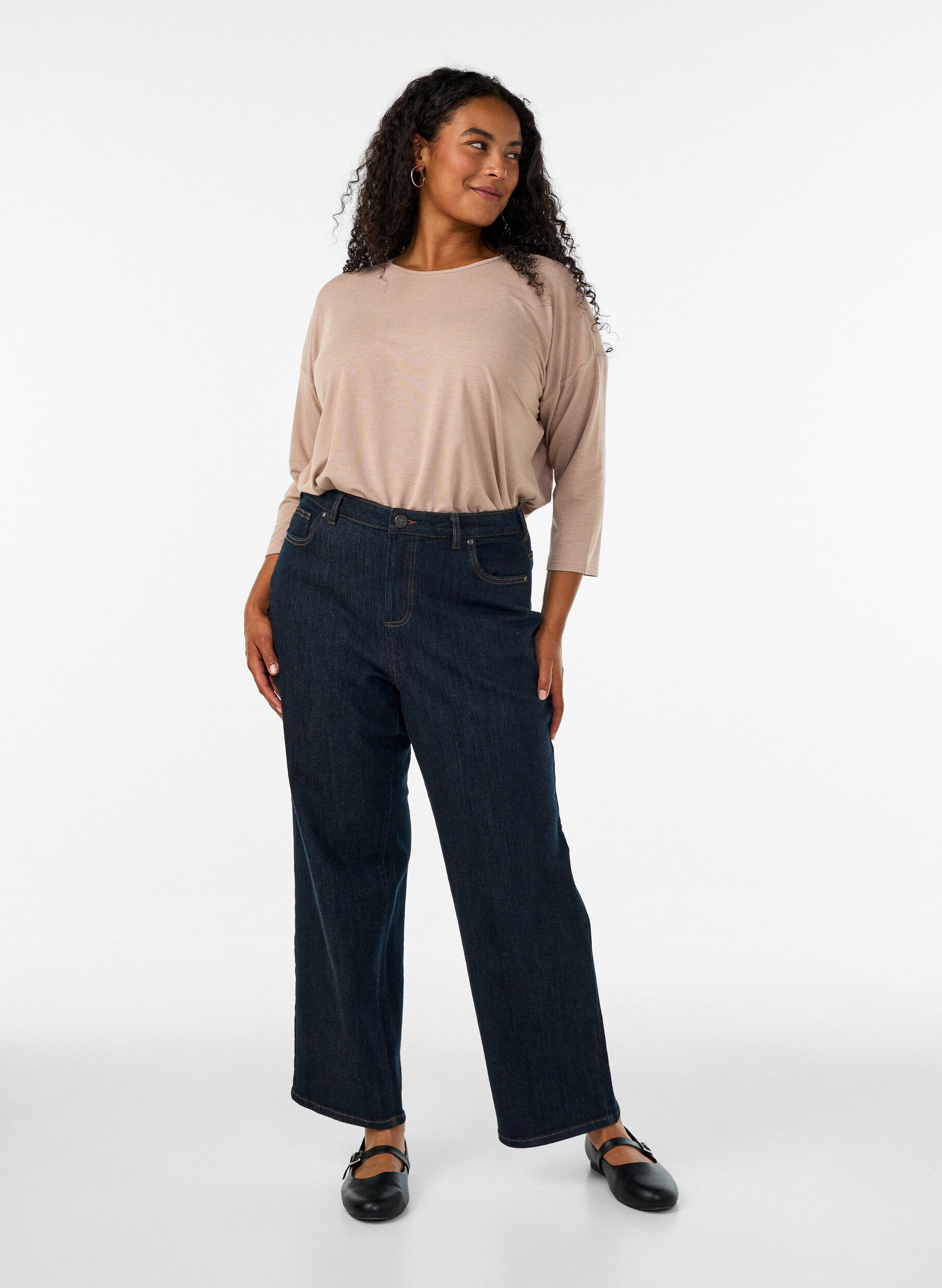 ZizziJersey bluse med 3/4 ermer, Beige, Model image number 1