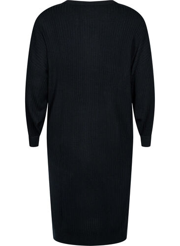 Oversized strikkekjole med splitt, Black, Packshot image number 1
