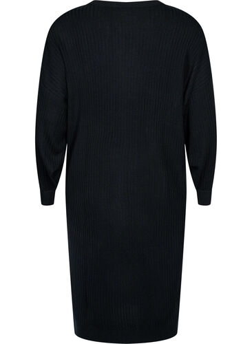 Oversized strikkekjole med splitt, Black, Packshot image number 1