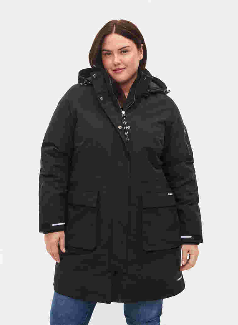Vinterjakke med lommer og refleksdetaljer, Black, Model