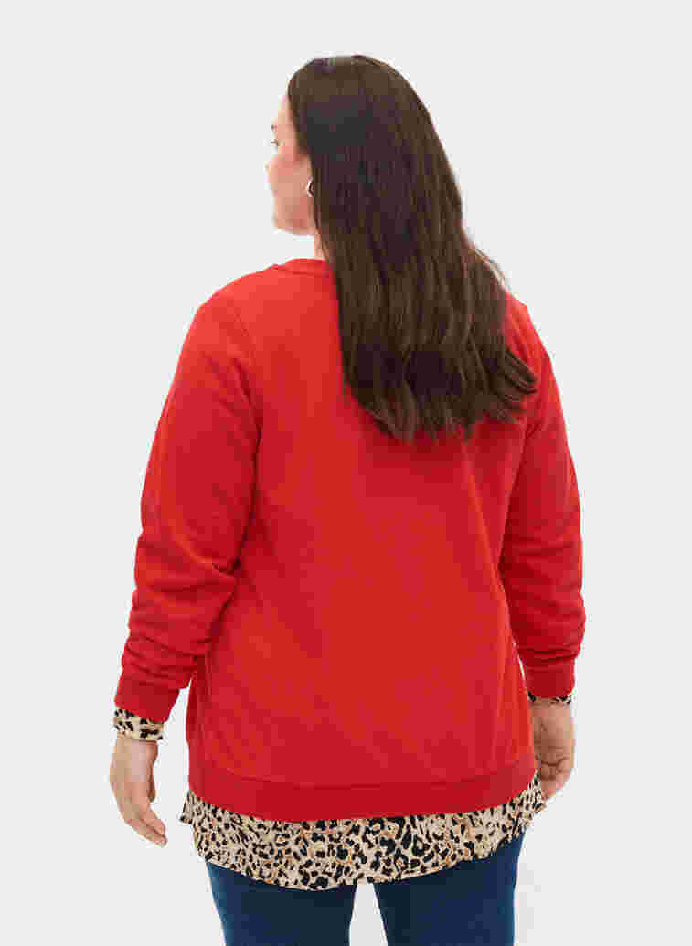 Bomullsgenser med tekst foran, Chinese Red, Model