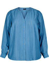 Stripete skjortebluse med gjennomsiktige striper, Copen Blue