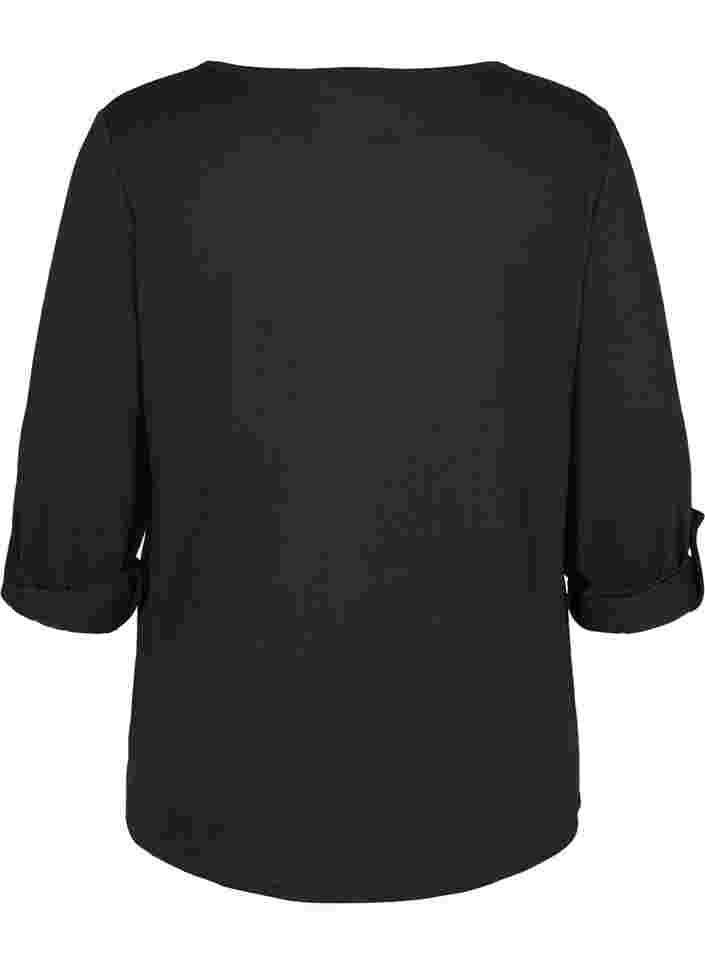 Bluse med 3/4-ermer og glidelås, BLACK, Packshot image number 1