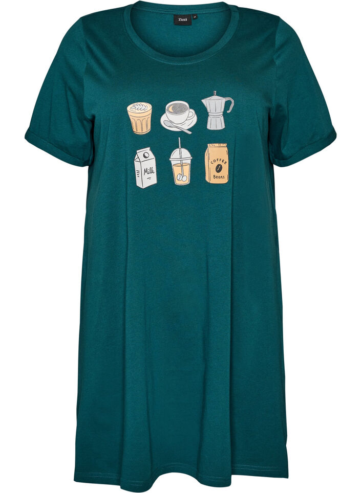 Kortermet nattkjole i &oslash;kologisk bomull, Gr&oslash;nn, Packshot image number 0