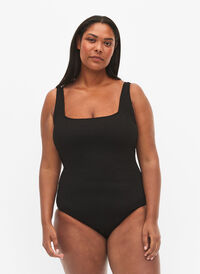 Badedrakt med en crepet look, Black, Model