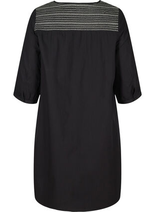 Kjole i bomull med smock og A-form, Black, Packshot image number 1