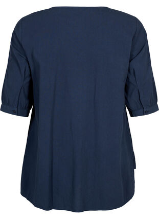 FLASH - Bluse i bomull med halvlange ermer, Navy Blazer, Packshot image number 1