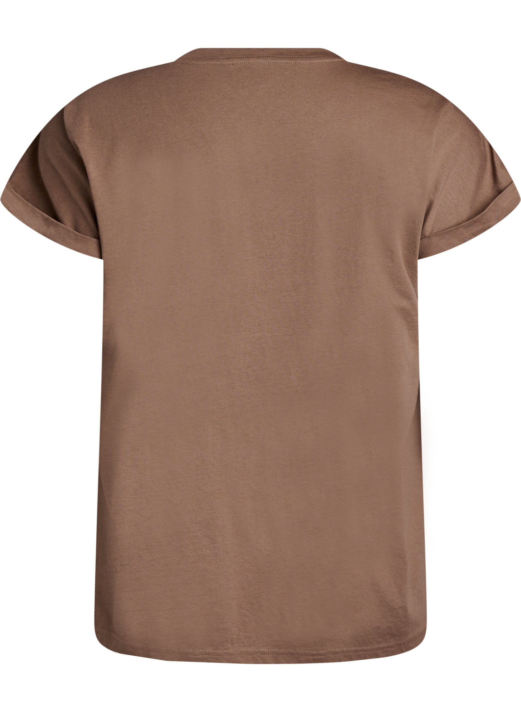 ZizziKortermet T-skjorte i bomullsblanding, Brun, Packshot image number 1