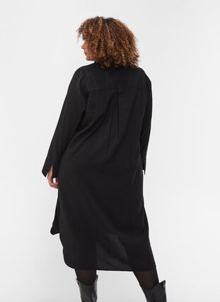 Skjortekjole med knyting og splitt, Black, Model image number 1