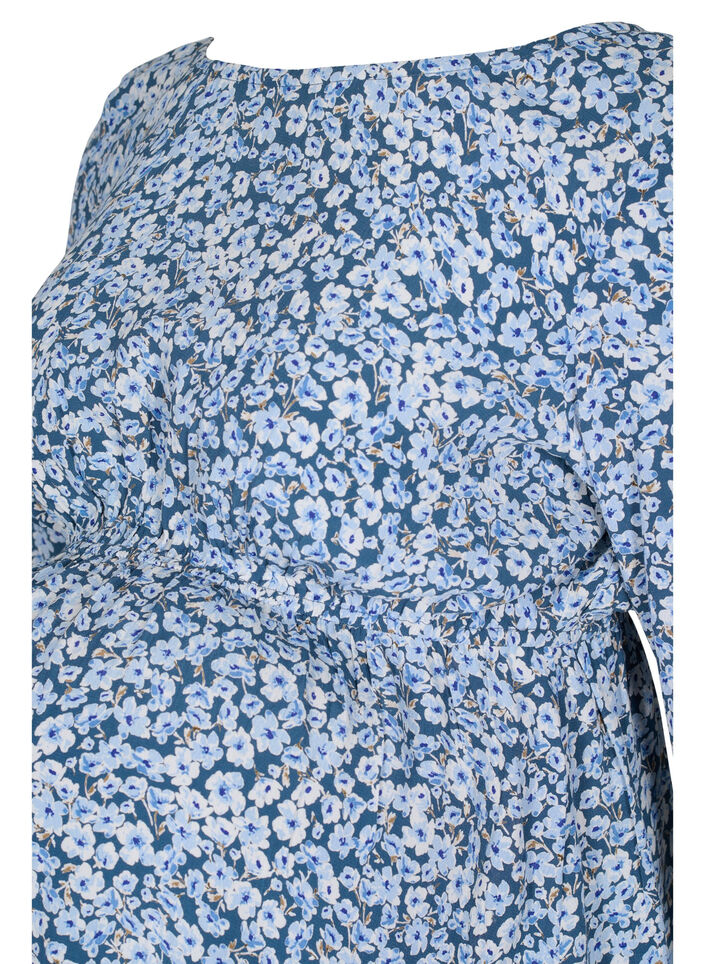Viskosebluse til gravide med blomstermønster, Blue Flower AOP, Packshot image number 2