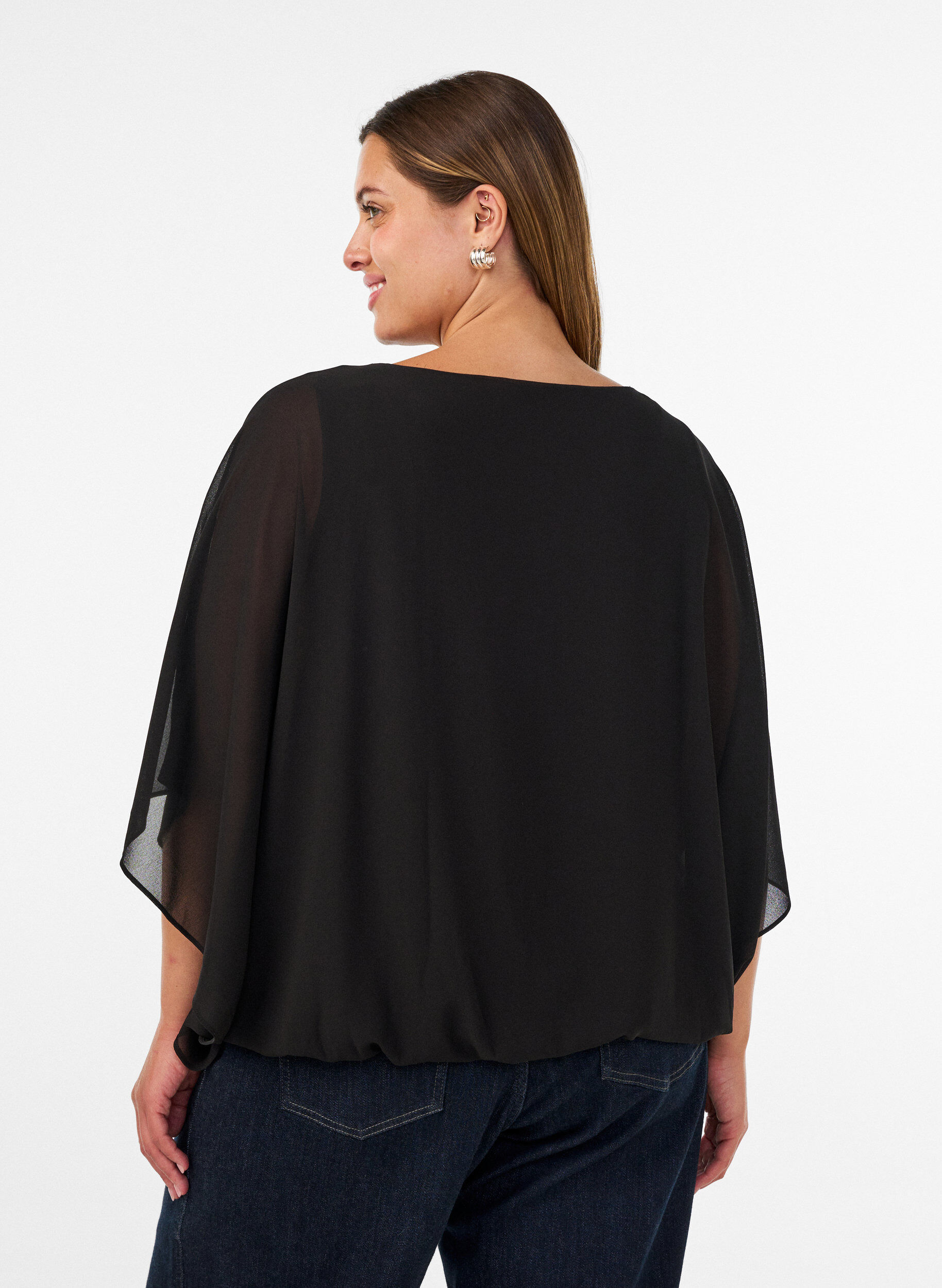ZizziChiffonbluse med ballongeffekt, Svart, Model image number 2