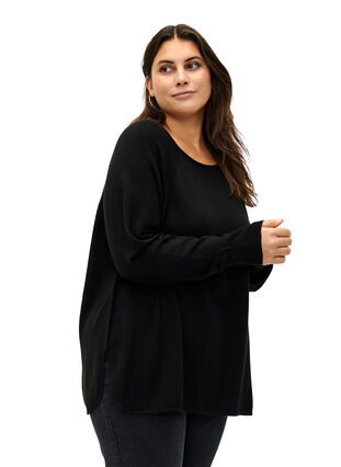 Strikket bluse med Raglan-ermer, Black, Model image number 0